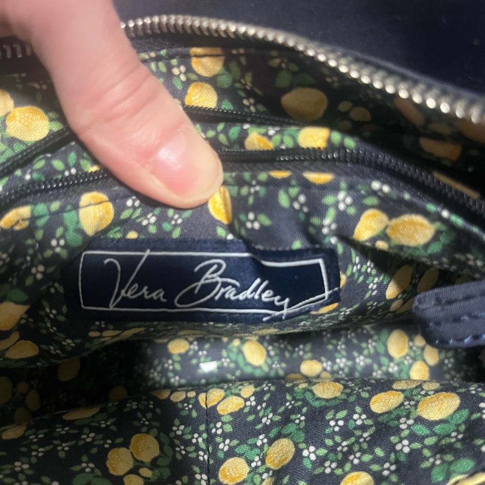 Vera Bradley Navy Blue Quilted Shoulder Bag Purse Floral Stitch - Picture 8 of 13